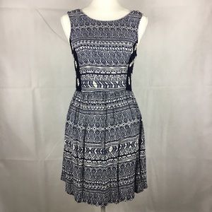Cross Back Dress Aztec Print Navy Blue